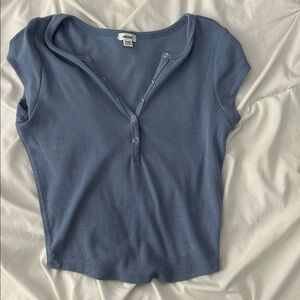 Garage Steel Blue Ribbed Crop Top